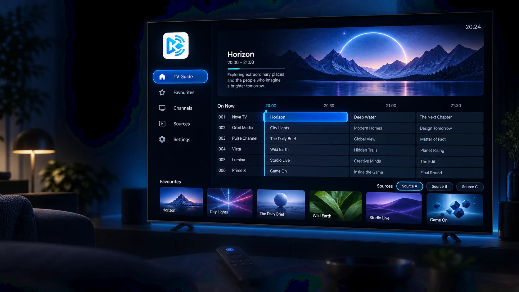 Kayan TV IPTV player interface on an Android TV